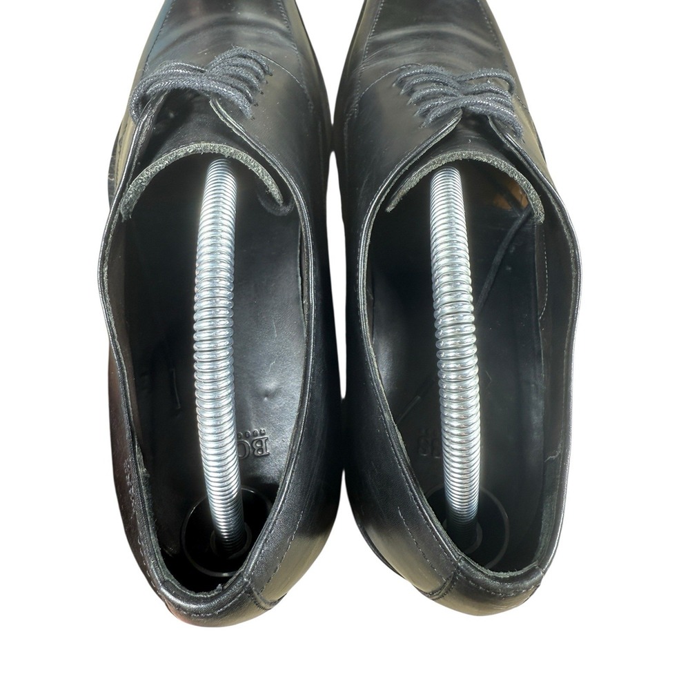 Hugo Boss Dress Shoe Size 9 Men's Embossed Logo Black Leather Lace Up Apron Toe - Picture 9 of 14
